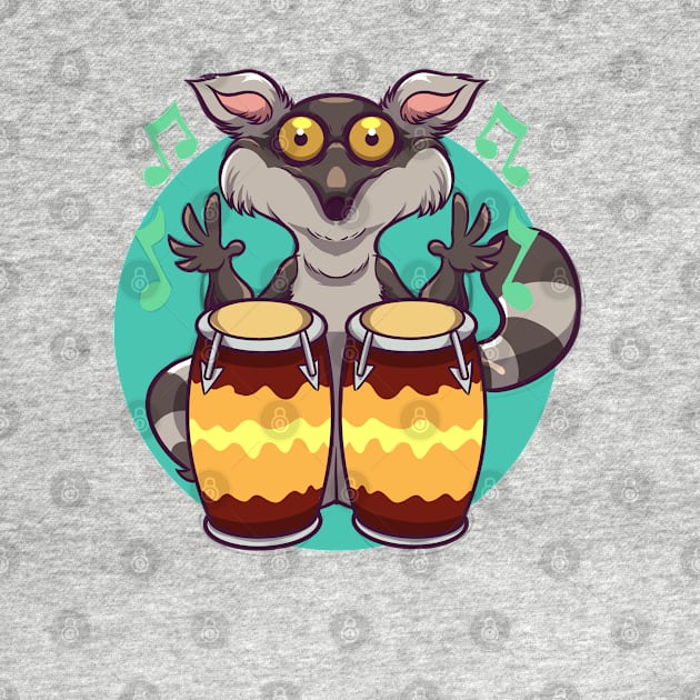 Comic lemur playing percussion by Modern Medieval Design